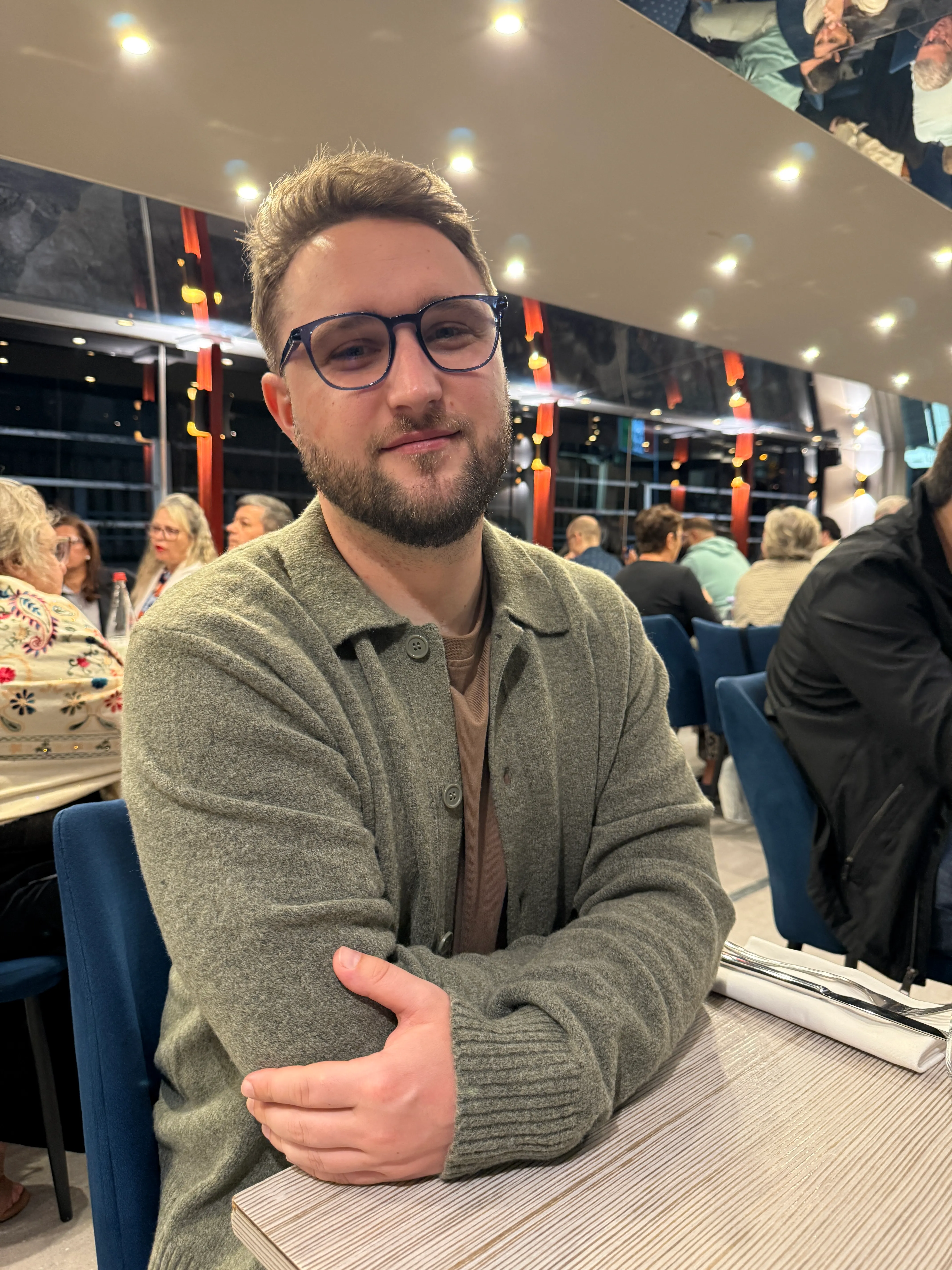 Nick at a restaurant